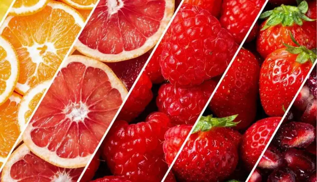 Slices of citrus and various fresh berries.
