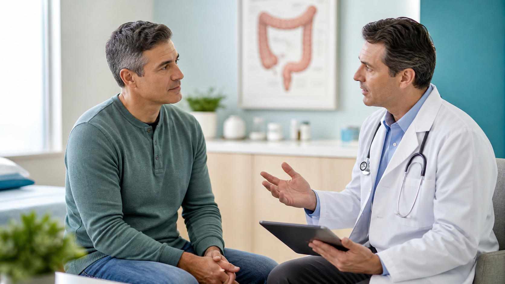 Blogs - Gastro Health & Nutrition | Digestive Wellness Tips 11 A gastroenterologist discusses colorectal cancer screening after age 45 with a patient.