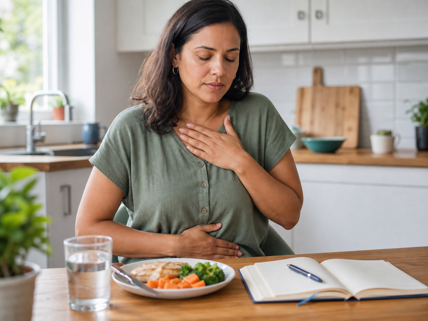 Early Signs of Digestive Problems and When to See a Gastroenterologist 1 A patient notes digestive discomfort after a meal, including heartburn and bloating.
