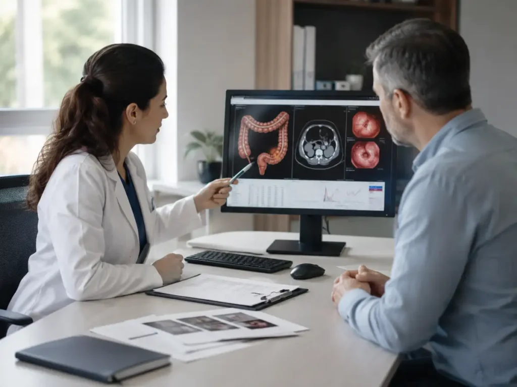 Gastroenterologist reviewing colon scan results