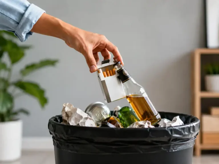 Alcohol and cigarettes thrown in trash